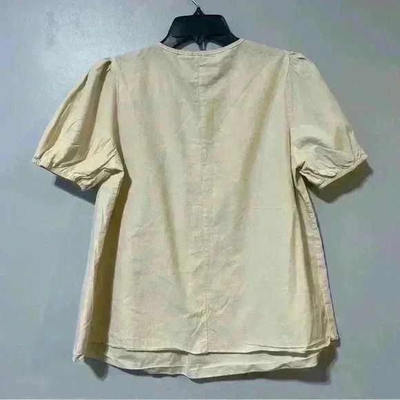 Shein Blouse Women Size S Beige Flutter Sleeve Tassel 100 % cotton - Picture 2 of 6